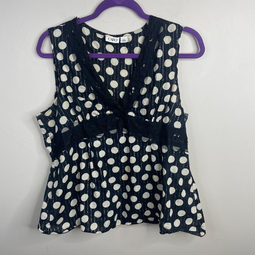 Vintage‎ Cato Babydoll Top Womens XL Metallic Polka Dot Sleeveless Retro Vibes